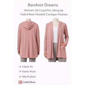 Barefoot Dreams CozyChic UltraLite Hooded Cardigan Faded Rose Women 3X A350640